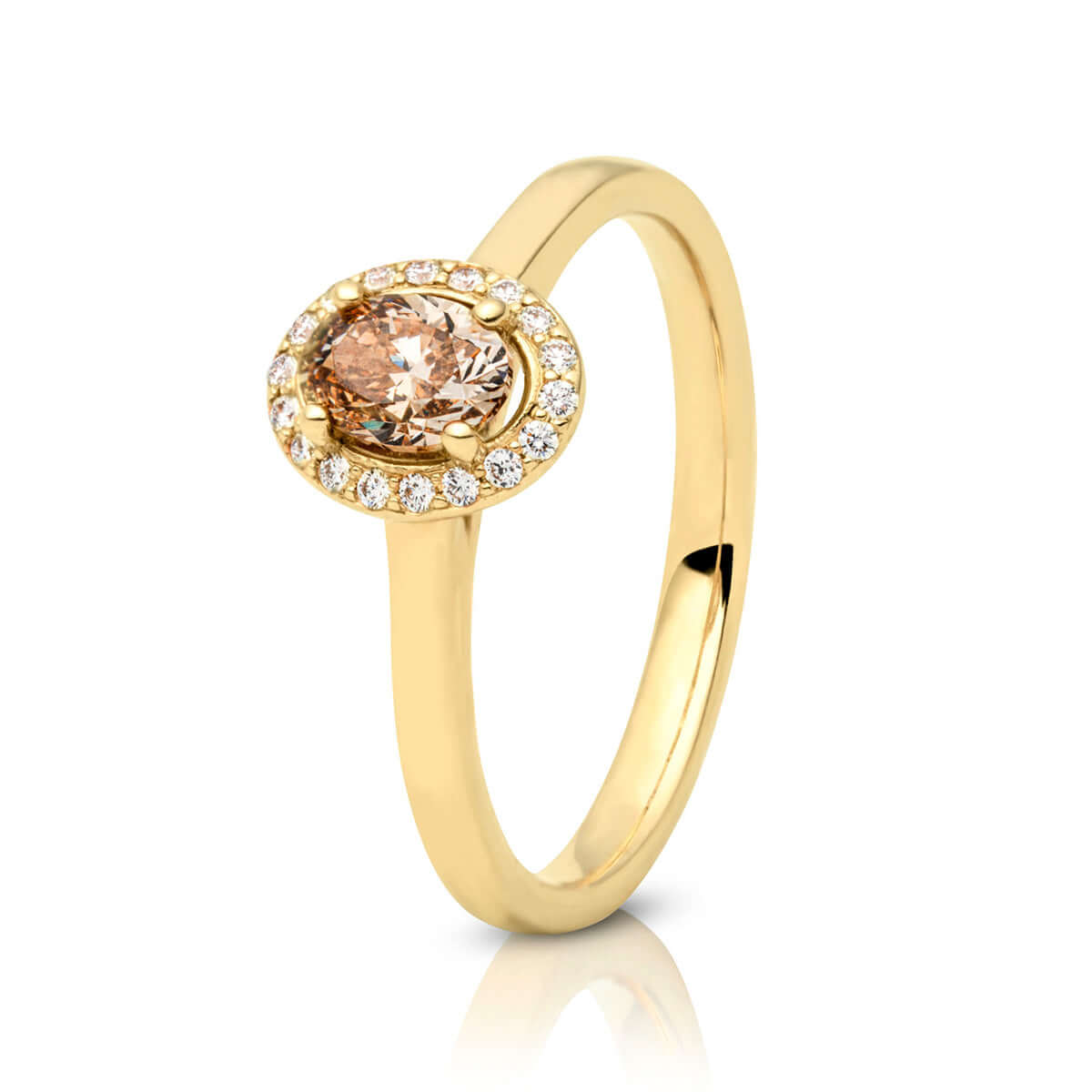 Brandy 065, 14K guldring m. oval diamant+ brillan – Ægte håndværk fra Dirks Jewellery