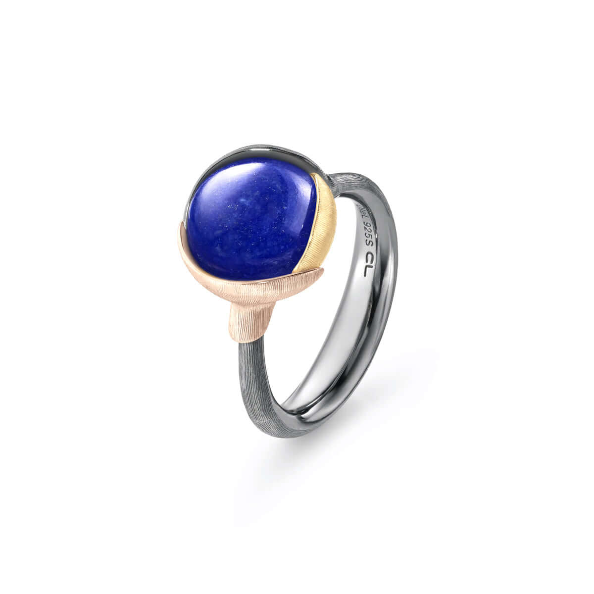 Lotus ring str. 2, sølv/18K, lapis cabochon – Ægte håndværk fra Dirks Jewellery