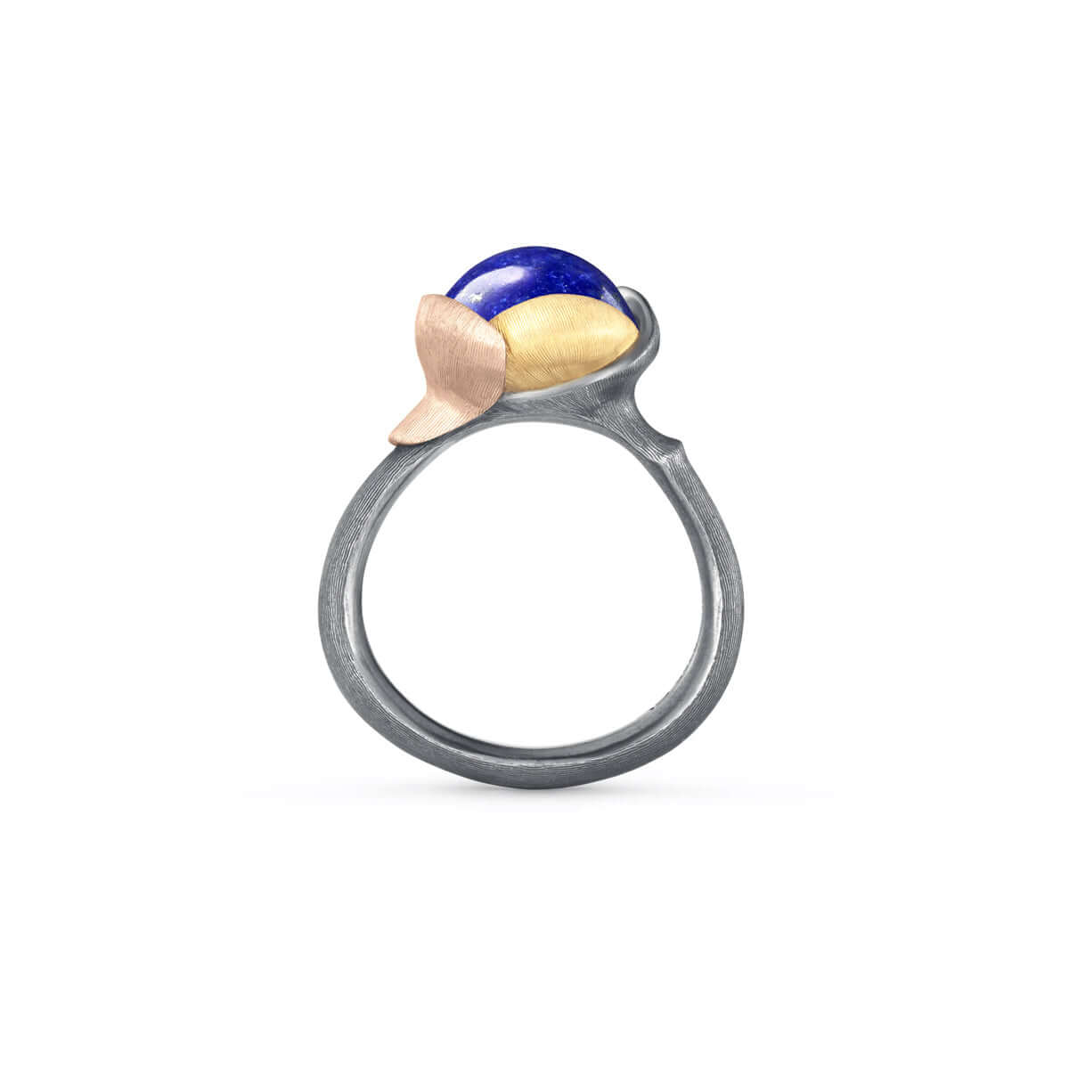 Lotus ring str. 2, sølv/18K, lapis cabochon – Ægte håndværk fra Dirks Jewellery