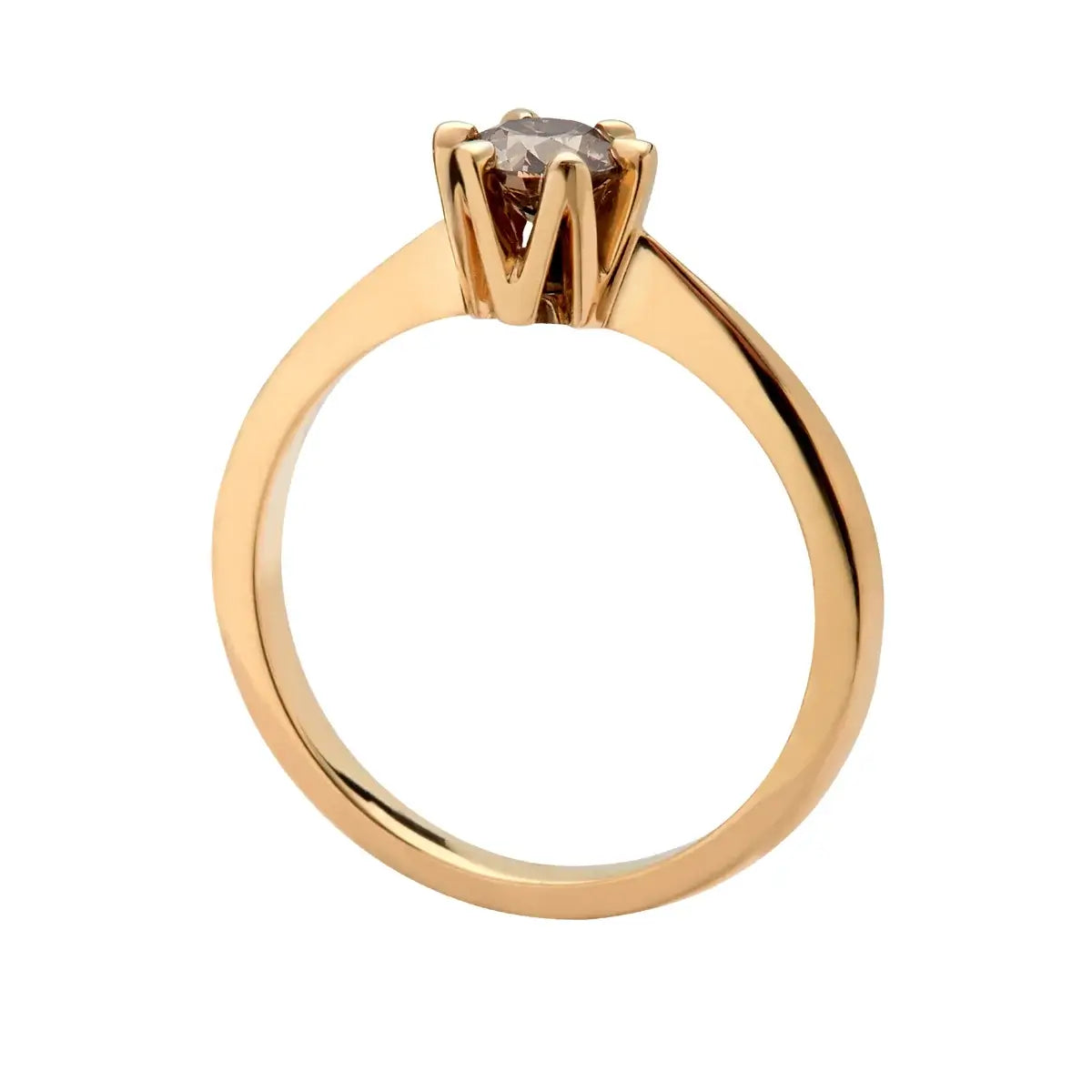 Solitairering, 18K guld m. champagnefarvet brillan – Ægte håndværk fra Dirks Jewellery