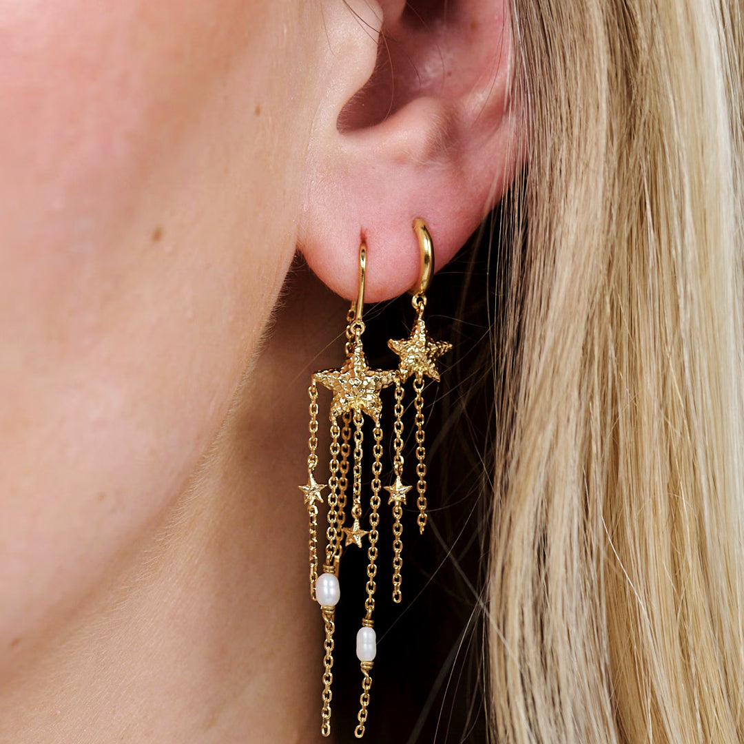 Starfish Lustre Øreringe Forgyldt Sølv Perler