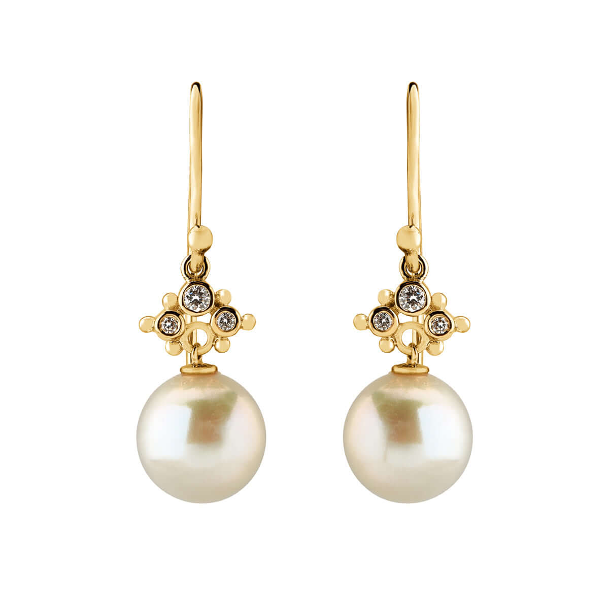 Trinity, ørehængere 14K guld m. fw perle 9-10 mm – Ægte håndværk fra Dirks Jewellery