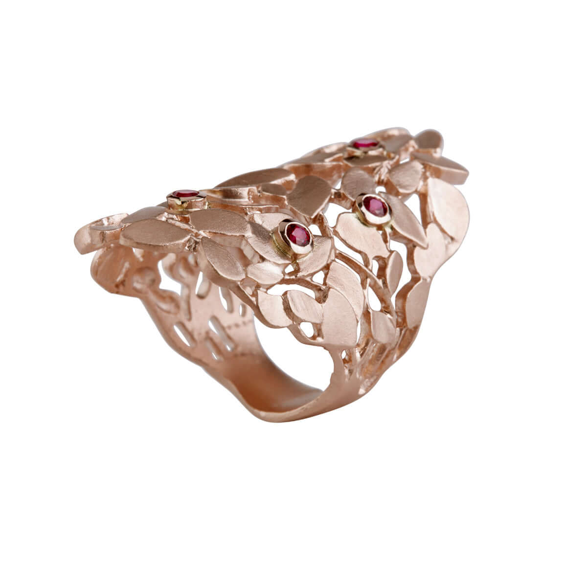 Leaves, 14K rosa med rubiner – Ægte håndværk fra Dirks Jewellery