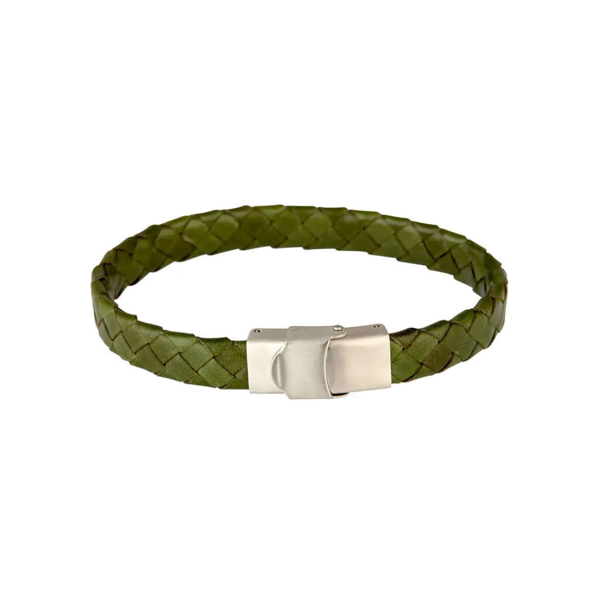 Læderarmbånd flet, grøn med stål – Ægte håndværk fra Dirks Jewellery