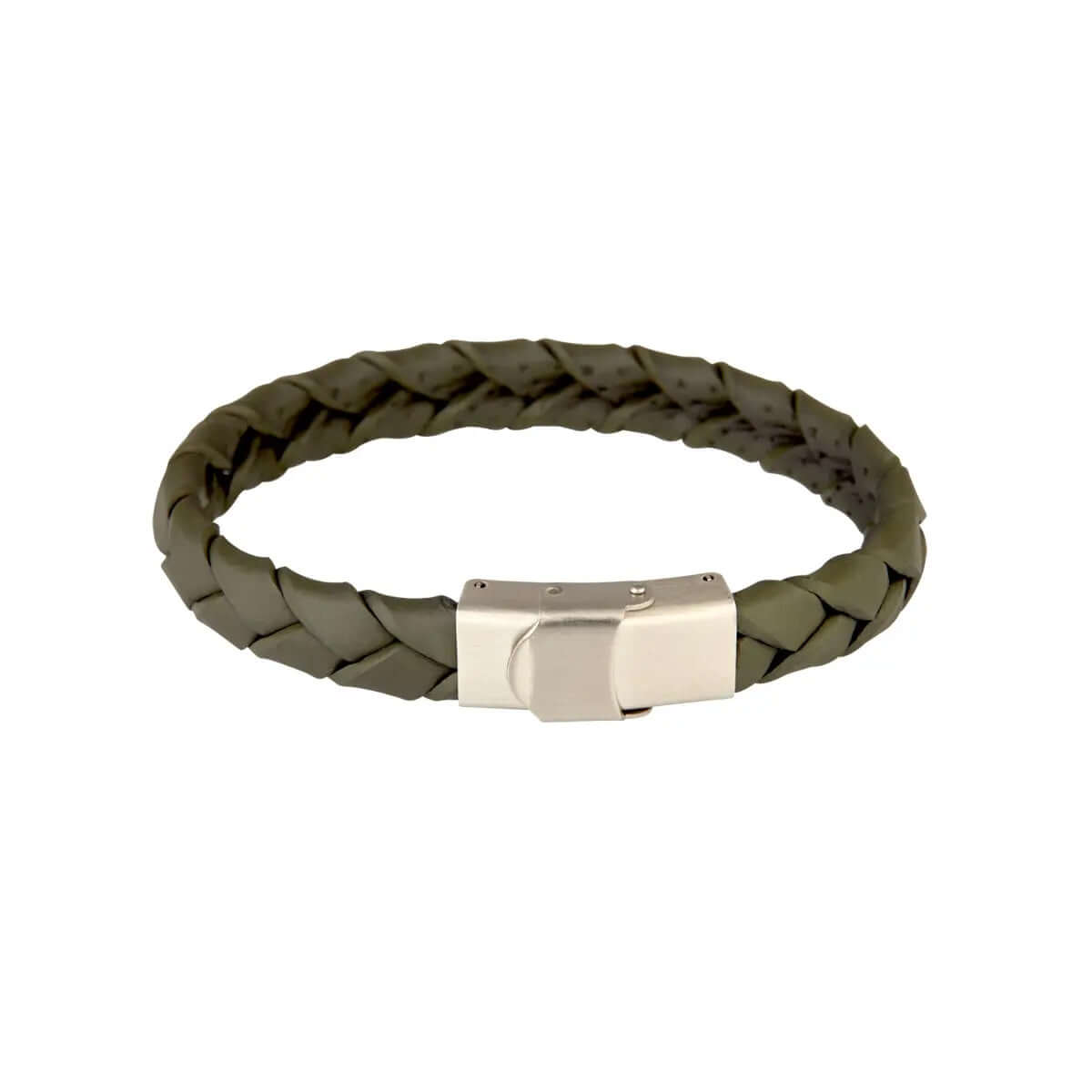 Læderarmbånd flet, grøn med stål – Ægte håndværk fra Dirks Jewellery