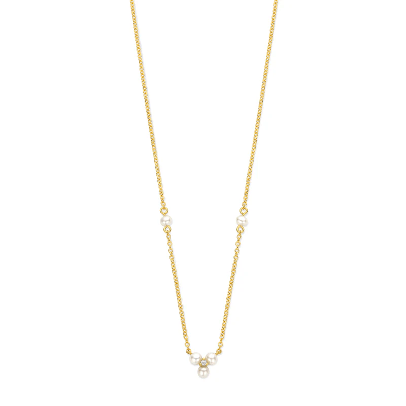 Alma, forg. sølvkæde m. synt. zirk. + ferskvandsperler – Ægte håndværk fra Dirks Jewellery