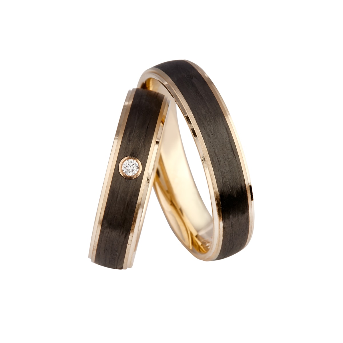 Vielsesring 14K abrikos m. carbon – fra Dirks Jewellery | Dirks Jewellery