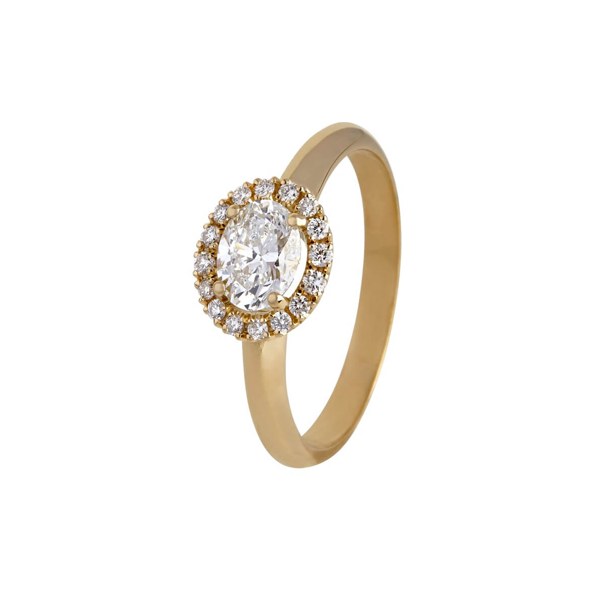 Rosétring, 18K guld med oval diamant og brillantkr – Ægte håndværk fra Dirks Jewellery