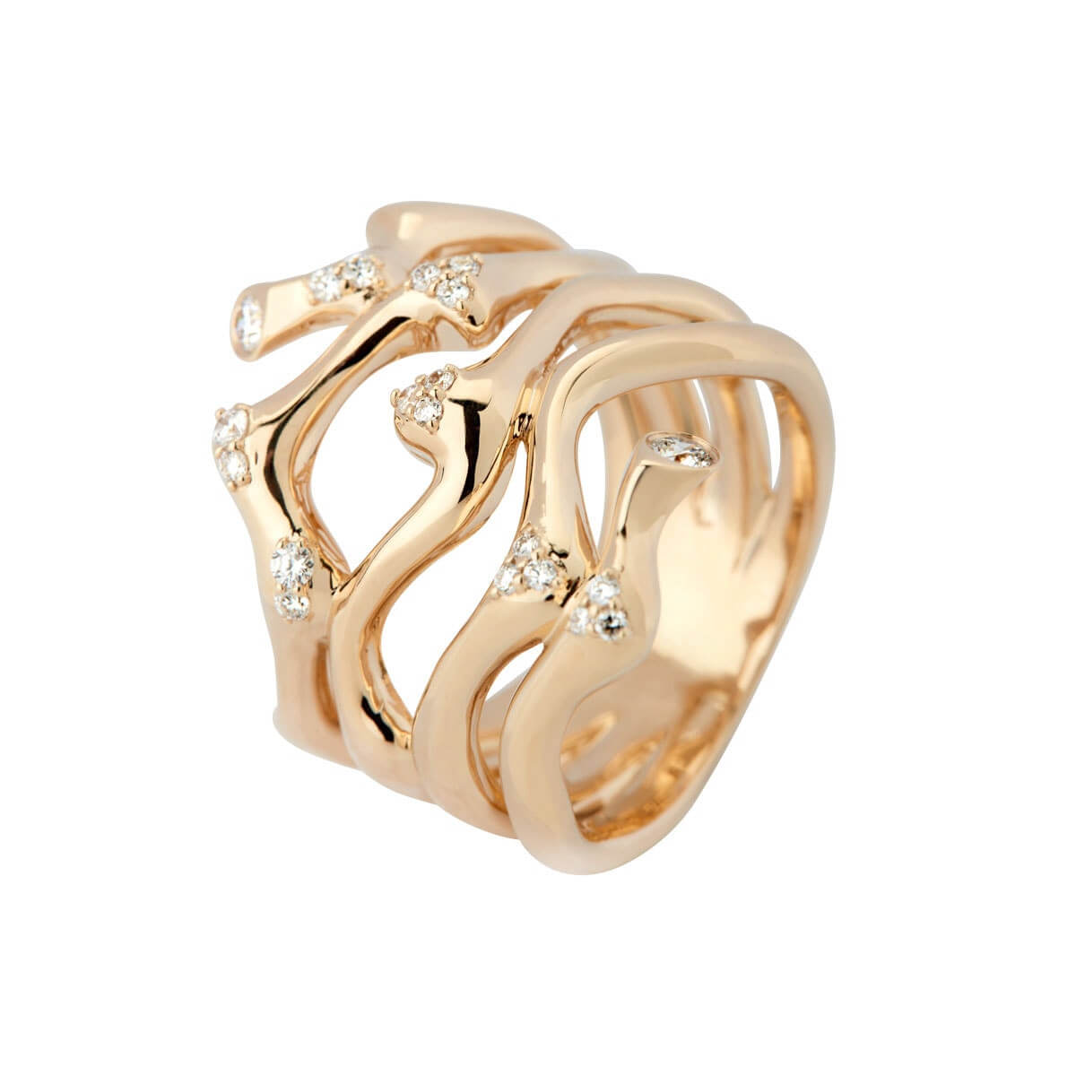 River, large 14K guldring m. brillanter. – Ægte håndværk fra Dirks Jewellery