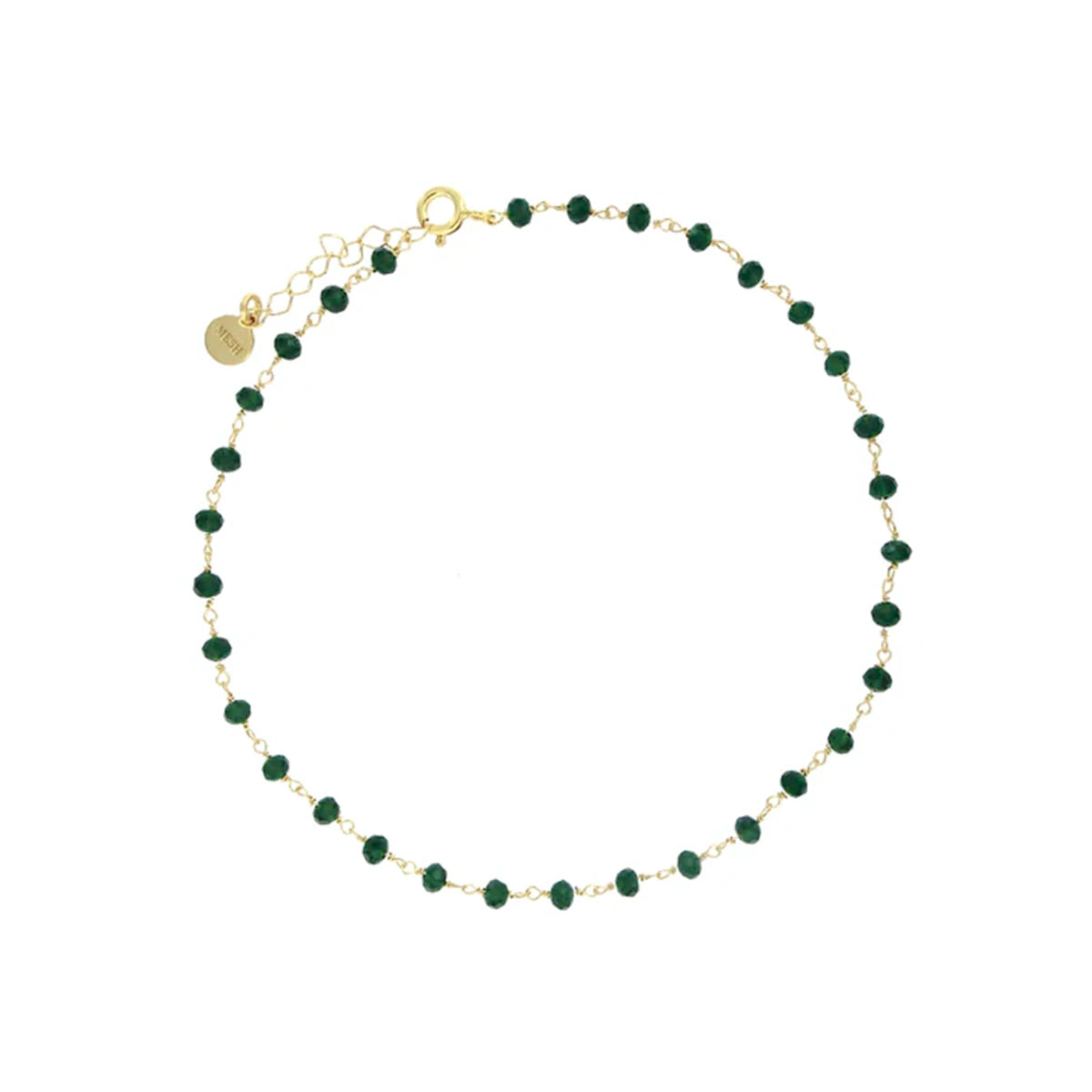 Rocky ankelkæde m. grønne sten, forgyldt – fra Mesh | Dirks Jewellery