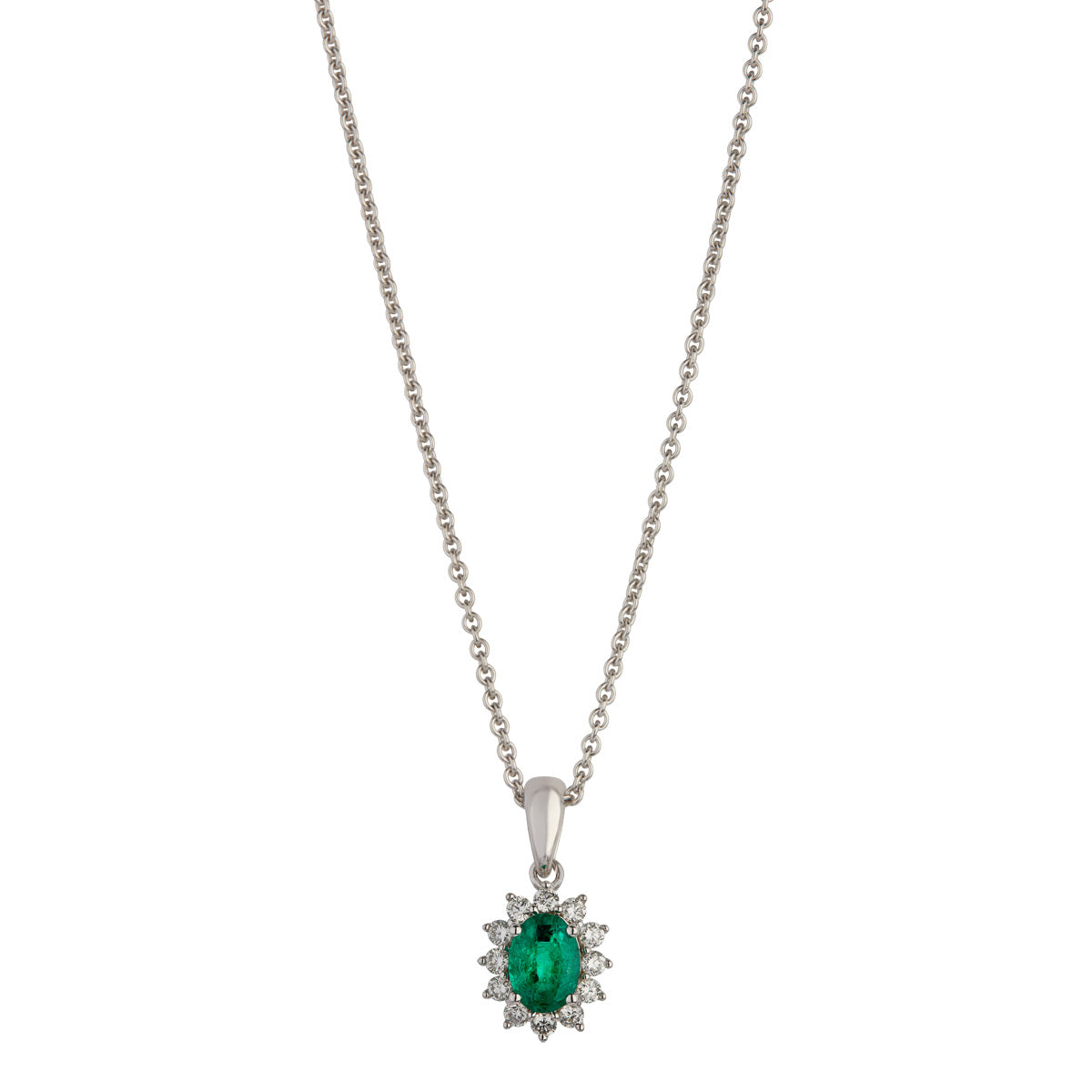 Rosét-vedhæng, 14K hvidguld m. smaragd og brillan – fra Dirks Jewellery | Dirks Jewellery
