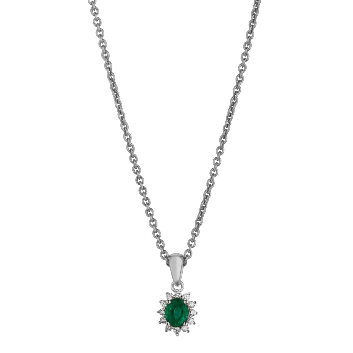 Rosét-vedhæng, 14K hvidguld m. smaragd og brillant – fra Dirks Jewellery | Dirks Jewellery