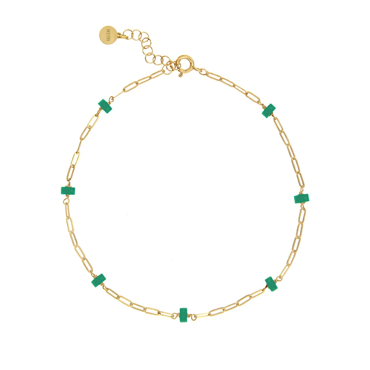 Saylor ankelkæde m. grønne sten, forgyldt – fra Mesh | Dirks Jewellery