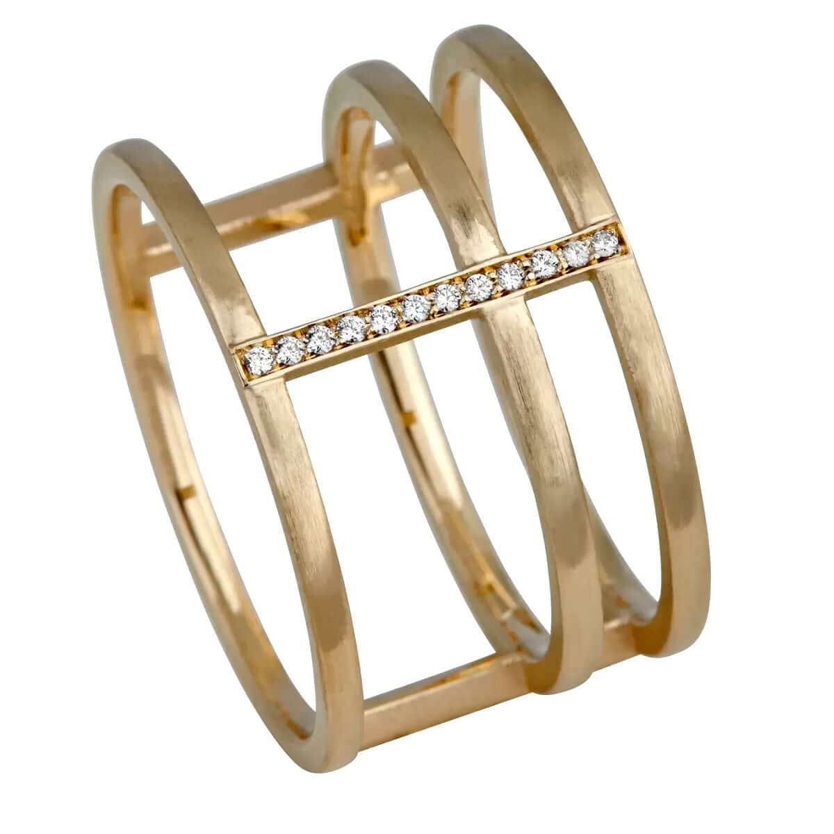 Triple ring 585YG pavé 0.04ct – Ægte håndværk fra Dirks Jewellery