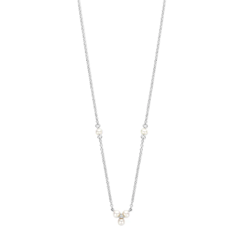 Alma, forg. sølvkæde m. synt. zirk. + ferskvandsperler – fra Spirit Icons | Dirks Jewellery