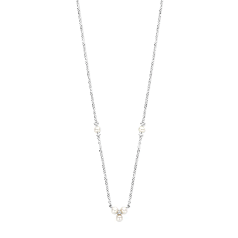 Alma, forg. sølvkæde m. synt. zirk. + ferskvandsperler – Ægte håndværk fra Dirks Jewellery