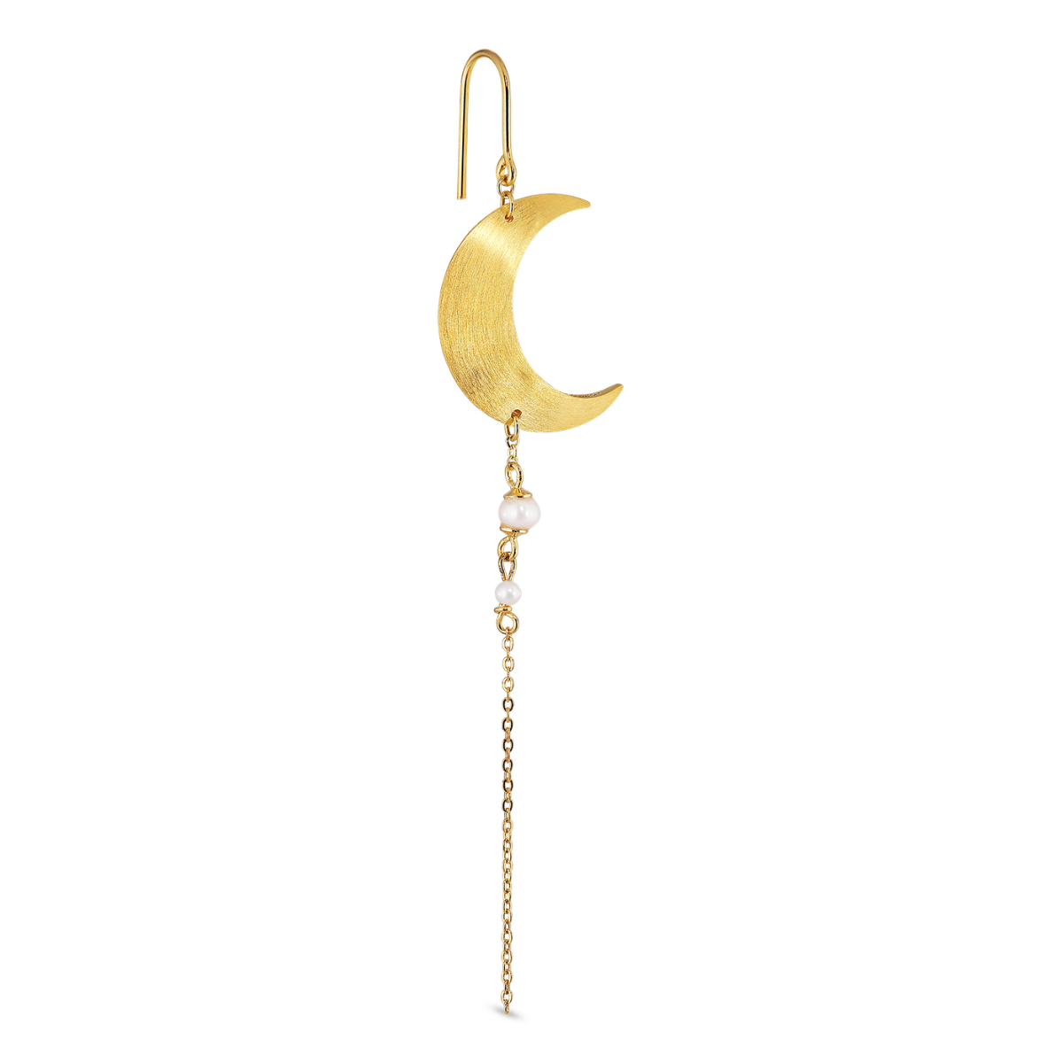 Half Moon Earring With Pearl Chain